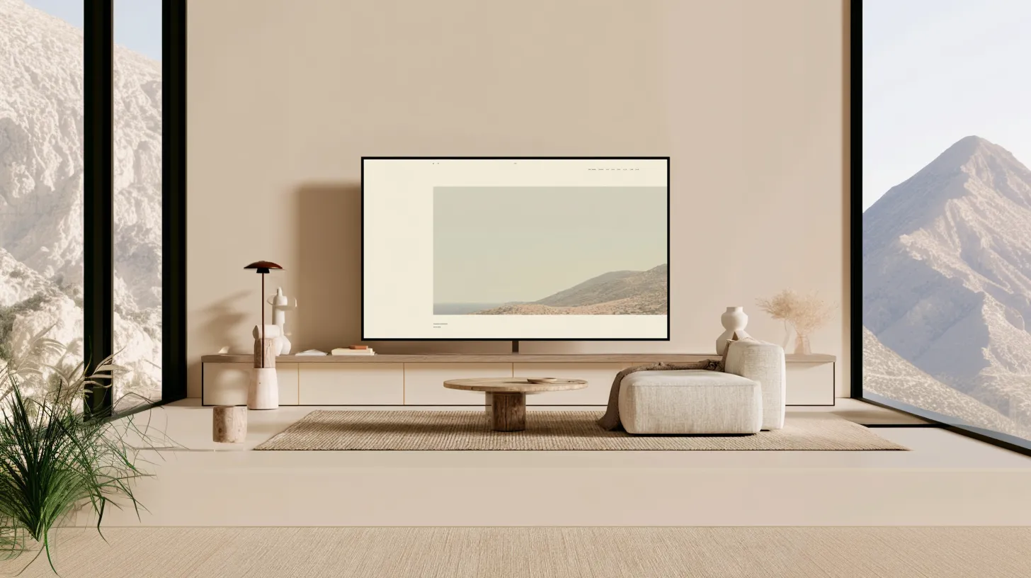 Reference: a minimalist living room with a website on the screen