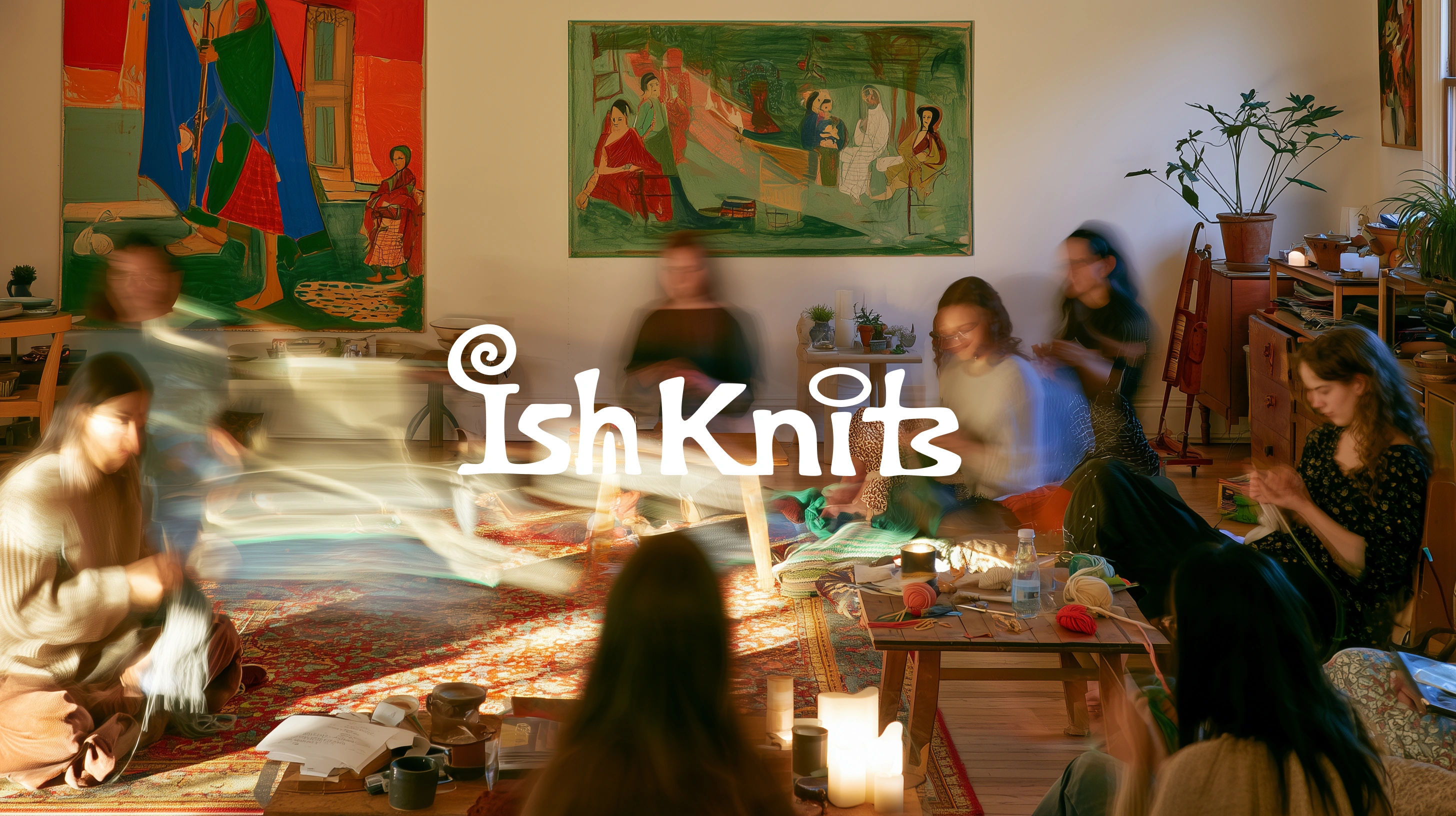 Brand direction — playful Ish Knits wordmark over the knitting circle