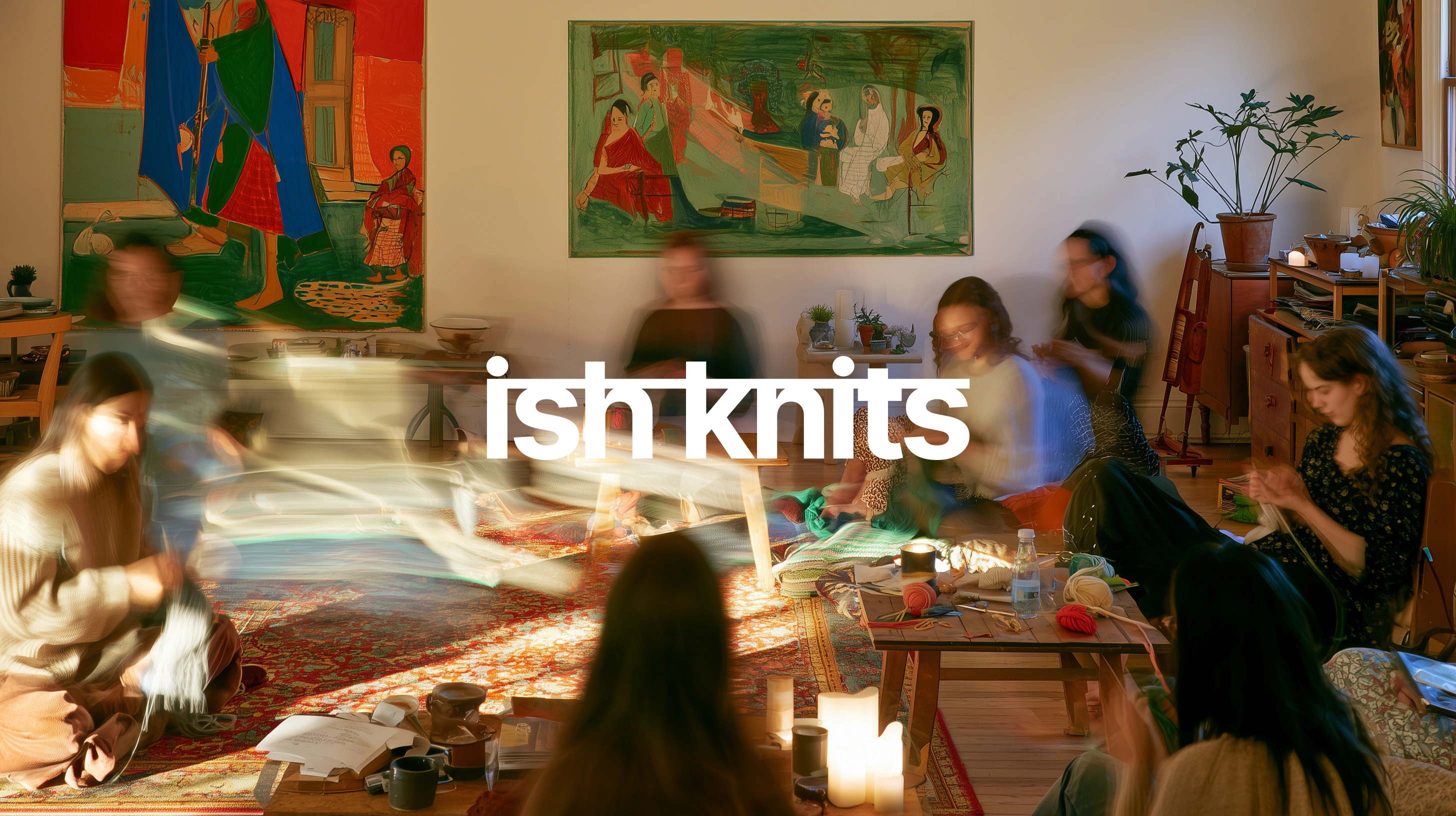 Brand direction — geometric Ish Knits wordmark over the knitting circle