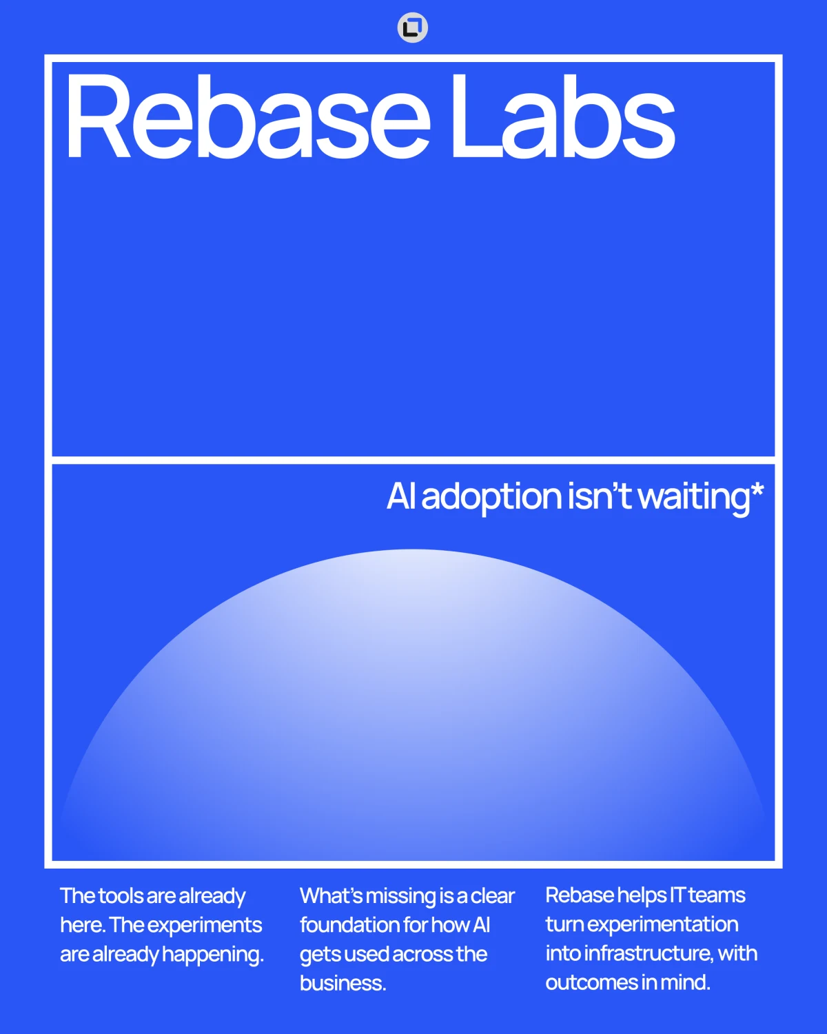 Rebase Labs — white typography on a blue background