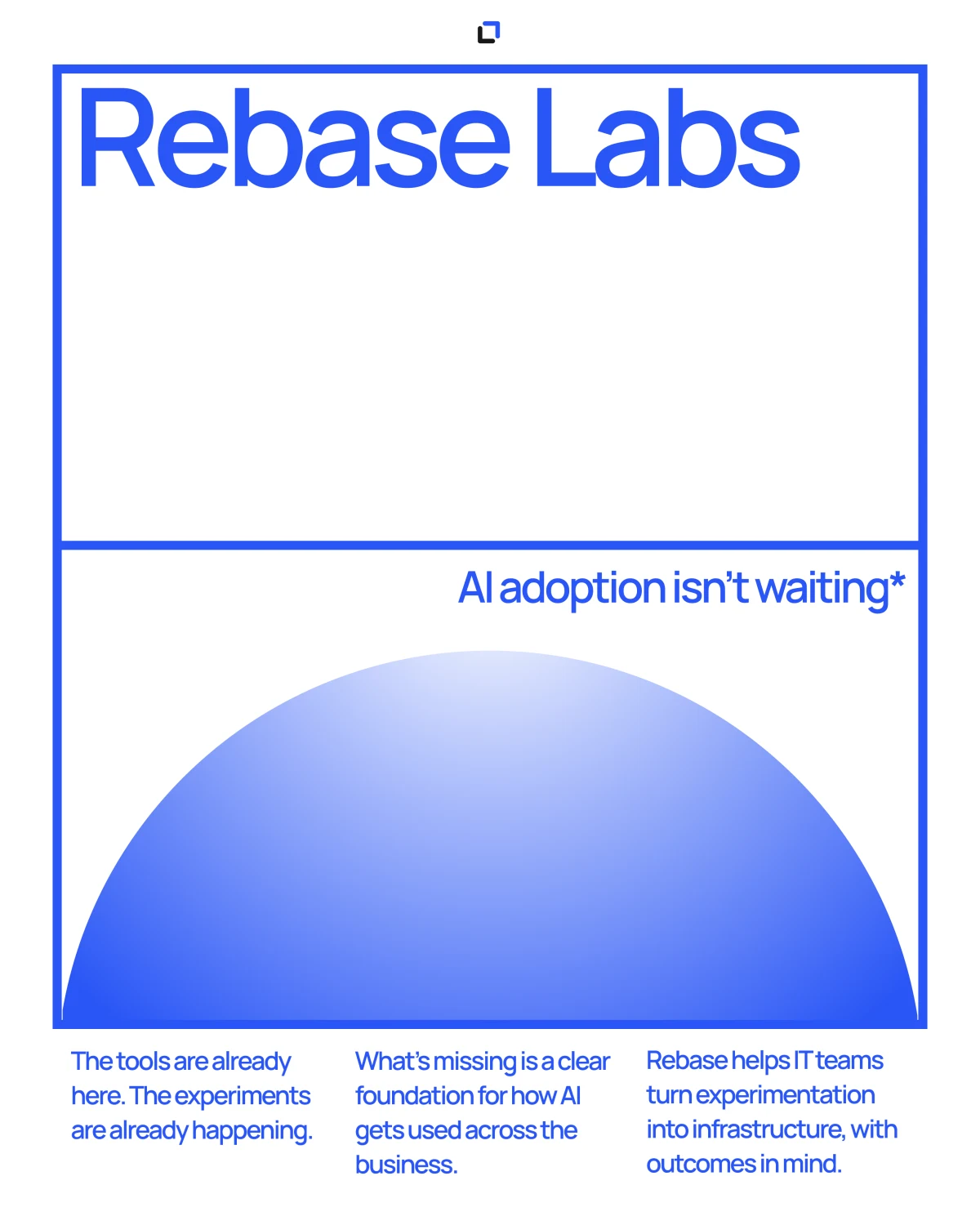 Rebase Labs — blue typography and gradient hemisphere on white