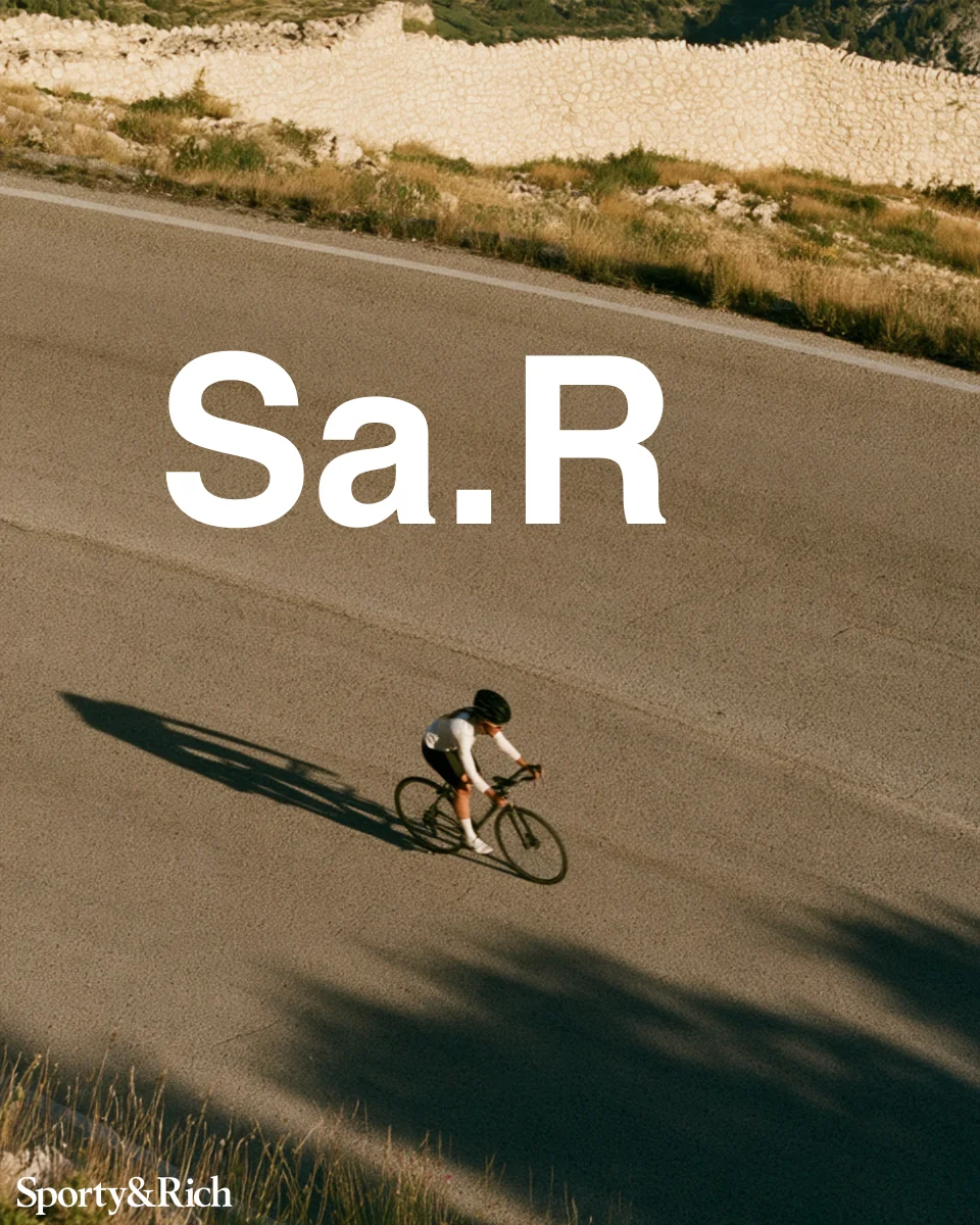 Sporty&Rich — Overhead cycling campaign on a sunlit road